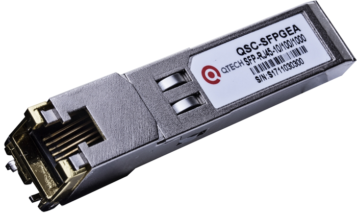 Шлюзы безопасности QTECH Трансивер QTECH QSC-SFPGES Copper SFP, скорость передачи 1000 Base-T, дальность 0,1 км, RJ-45, SerDes