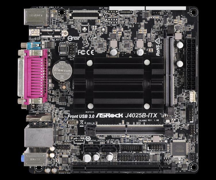 Материнская плата mini-ITX ASRock J4025B-ITX Intel Dual-Core J4025 (2*DDR4 SODIMM (2400), 2*SATA3 6G, PCIe, Glan, VGA, HDMI, USB 2.0, 3*USB 3.2) RTL