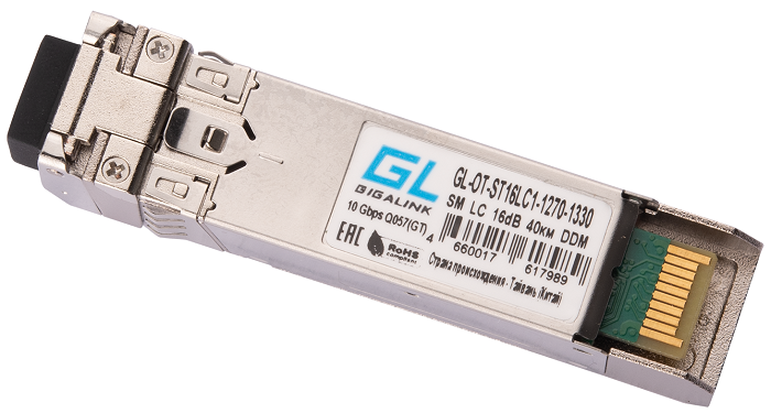 Модуль GIGALINK GL-OT-ST16LC1-1270-1330 SFP+, WDM, 10Гбит/с, одно волокно, SM, LC, Tx:1270/Rx:1330 нм, 16 дБ (до 40 км) DDM