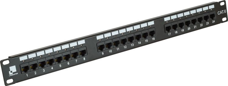 Патч-панель Lanmaster LAN-PPi24U6 19, 1U, Cat 6, 24 порта RJ45 (8p8c), неэкранированная, Dual IDC (110/KRONE)