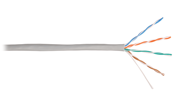 Кабель витая пара U/UTP 5e кат. 4 пары NIKOLAN NKL 2101A-GY 24AWG(0.49 мм), медь, одножильный (solid), внутренний, PVC, нг(A), серый, уп/100м