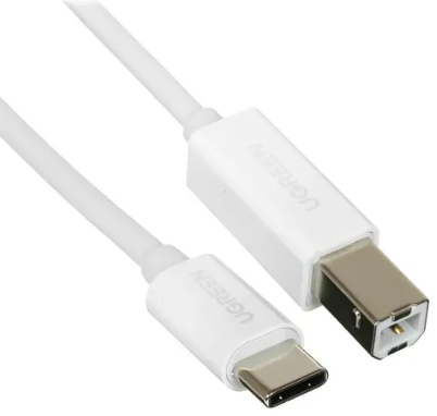 Кабель UGREEN US241 40417_ USB-C/USB 2.0, для подключения ноутбука, ПК к сканеру, принтеру, серверу, факсу, жесткому диску, фотоаппарату, 1.5м, white