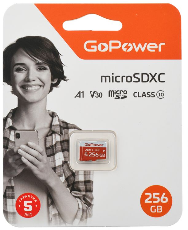 Карта памяти 256GB GoPower 00-00025684 microSDXC Class10 UHS-I (U3) 100 МБ/сек V30 без адаптера