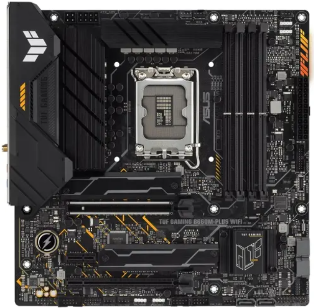 LGA1700 ASUS  Xcom-Shop Материнская плата mATX ASUS TUF GAMING B660M-PLUS WIFI (LGA1700, B660, 4*DDR5 (6000), 4*SATA 6G RAID, 2*M.2, 3*PCIE, 2.5Glan, WiFi, BT, HDMI, DP, USB