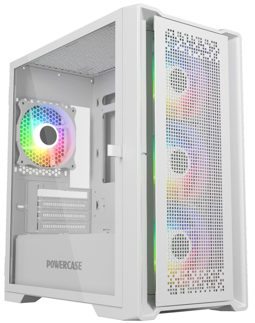 Корпус mATX Powercase ByteFlow Micro White CAMBFW-A4 белый, без БП, боковая панель из закаленного стекла, 4х120mm ARGB fans, ARGB HUB, 2*USB 2.0, USB