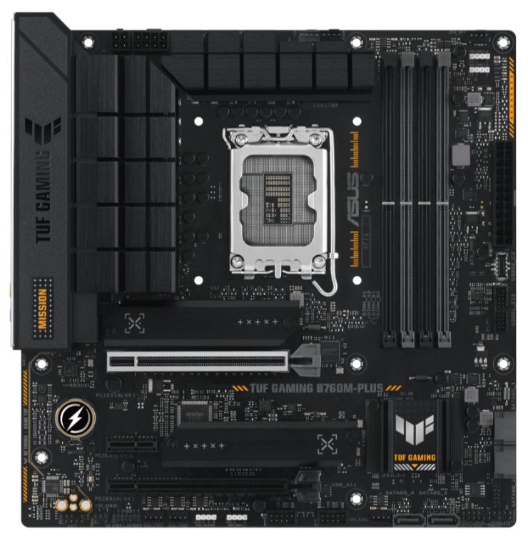 LGA1700 ASUS Материнская плата mATX ASUS TUF GAMING B760M-PLUS 90MB1ES0-M0EAY0 (LGA1700, B760, 4*DDR5 (7200), 4*SATA 6G RAID, 2*M.2, 3*PCIE, 2.5Glan, HDMI, DP, USB