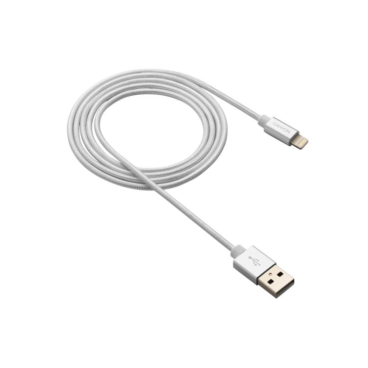 Кабель интерфейсный Canyon MFI-3 CNS-MFIC3PW USB/lightning, оплётка, 1m, white