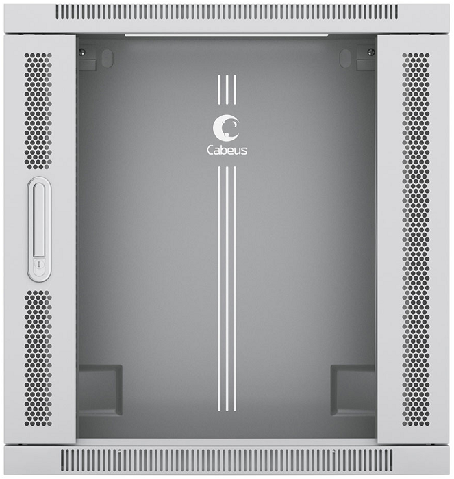 Шкаф настенный 19, 12U Cabeus SH-05F-12U60/60-R 600x600x635mm (ШхГхВ) дверь стекло, цвет серый (RAL 7035)