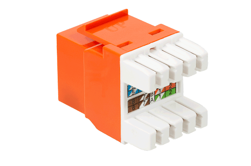 Вставка Lanmaster LAN-OK45U5E/180P-OR Keystone RJ45, кат.5E, UTP, 180 градусов, со встроенной шторкой, оранжевый