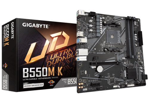 Материнская плата mATX GIGABYTE B550M K (AM4, AMD B550, 4*DDR4 (4733), 4*SATA 6G RAID, 2*M.2, 2*PCIE, Glan, HDMI, DP, 4*USB 3.2, 4*USB 2.0)