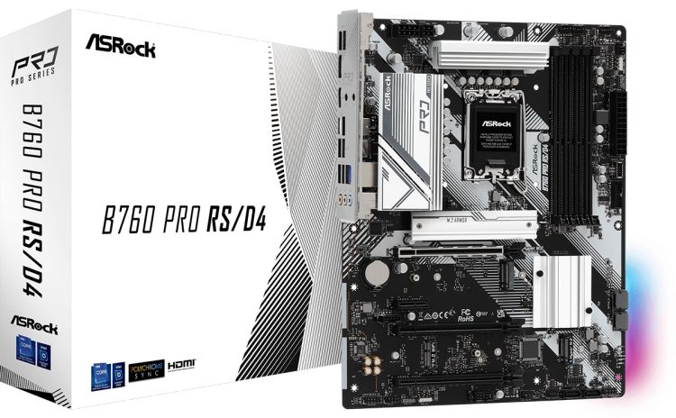 Материнская плата ATX ASRock B760 PRO RS/D4 (LGA1700, B760, 4*DDR4 (5333), 4*SATA 6G RAID, 3*M.2, 4*PCIE, 2.5Glan, HDMI, DP, USB Type-C, 5*USB 3.2, 2*