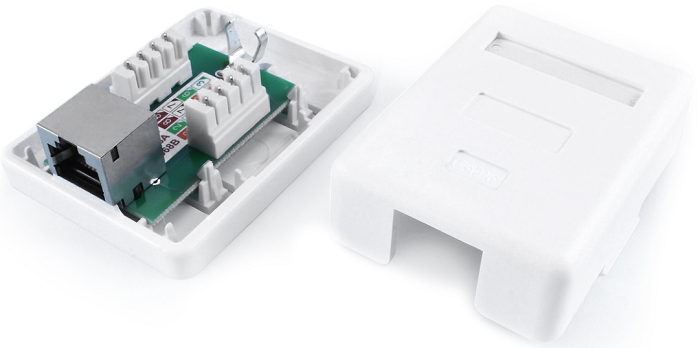 Розетка Hyperline SB1-1-8P8C-C6-SH-WH RJ-45(8P8C), категория 6, экранированная, одинарная, внешняя, Dual IDC