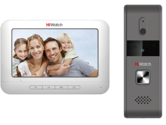 Видеодомофон HiWatch DS-D100KF c памятью до 200 снимков, 7 TFT 800х480, 12В, антив выз панель 720 х 576 и ИК до 2м