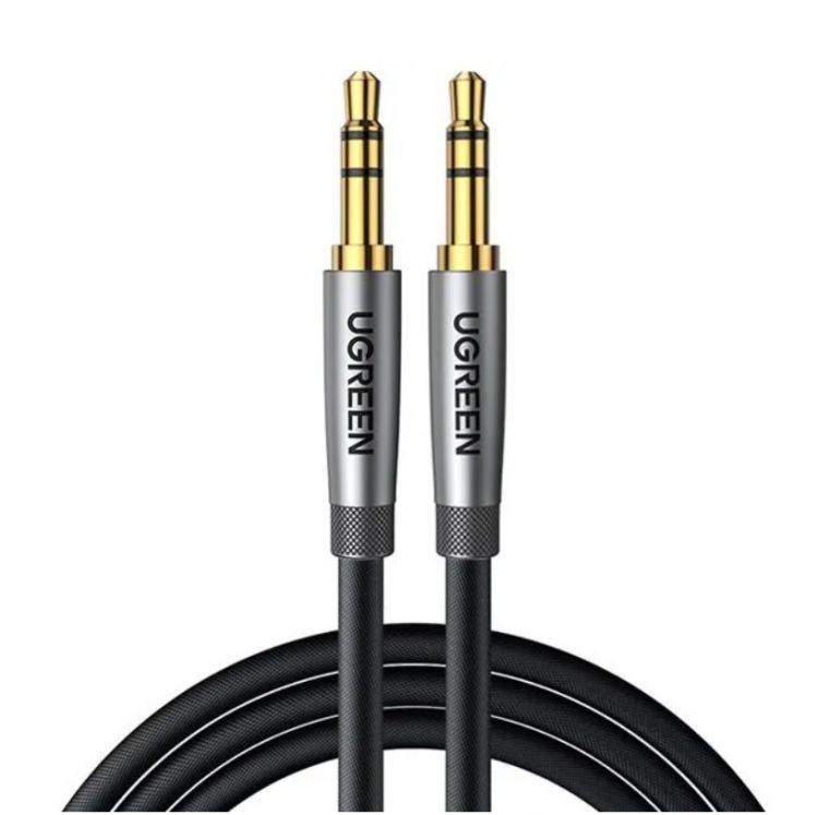 Кабель UGREEN AV150 70899 3.5mm Male to Male Alu Case Braid Audio Cable, 2м, серебристо-серый