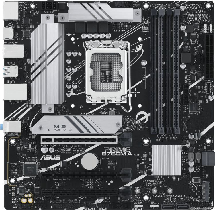 Материнская плата mATX ASUS PRIME B760M-A-CSM (LGA1700, B760, 4*DDR5(7200), 4*SATA3 RAID, 2*M2, Audio, Gb LAN, USB 3.2, USB 2.0)