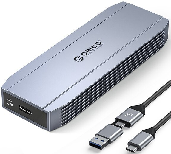 Внешний корпус Orico M222C3-G2-GY-BP для SSD, M.2 NVMe (М/B+M), USB3.1 Gen2 Type-C(m)/Type-A(m)+Type-C(m) 2 в 1, 10 Гбит/с, M222C3-G2, серый