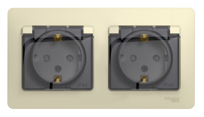 Розетка Systeme Electric GSL000247 Glossa 2-ая с/з, со шторками, в сборе, IP44 бежевый