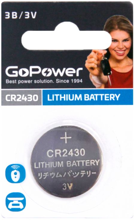 Батарейка GoPower CR2430 00-00023124 BL1 Lithium 3V (1/40/2000)