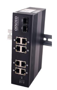 Коммутаторы Ethernet промышленные Коммутатор промышленный OSNOVO SW-70802/I Gigabit Ethernet на 10 портов: 8 x GE(10/100/1000Base-T) + 2 x GE SFP(1000Base-X). Вход для резервного питан