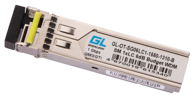 Модуль GIGALINK GL-OT-SG06LC1-1550-1310-B SFP, WDM, 1,25Gb/s одно волокно SM, LC, Tx:1550/Rx:1310 нм, 6 дБ до 3 км