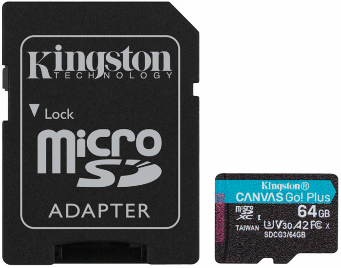   Xcom-Shop Карта памяти MicroSDXC 64GB Kingston SDCG3/64GB UHS-II Class U3 V30 A2, чтение: 170Мб/с, запись: 70Мб/с, с адаптером