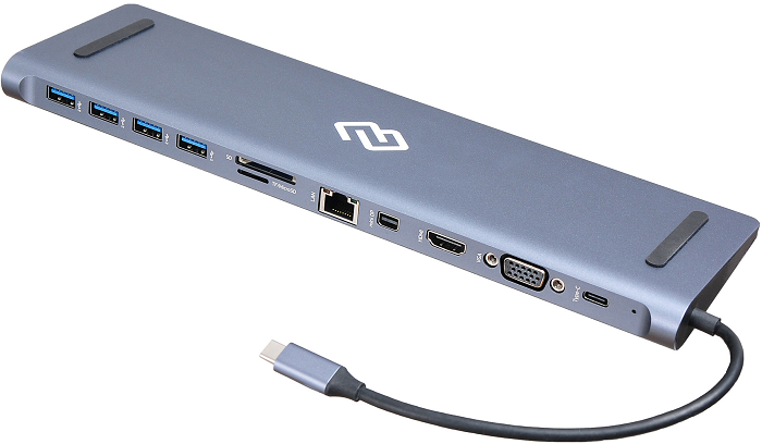 Док-станция Digma DS-990UC_G USB Type-C to HDMI, VGA, RJ45, mDP, 4*USB 3.0, 3.5mm, USB-C 60W, microSD, SD, 19cm