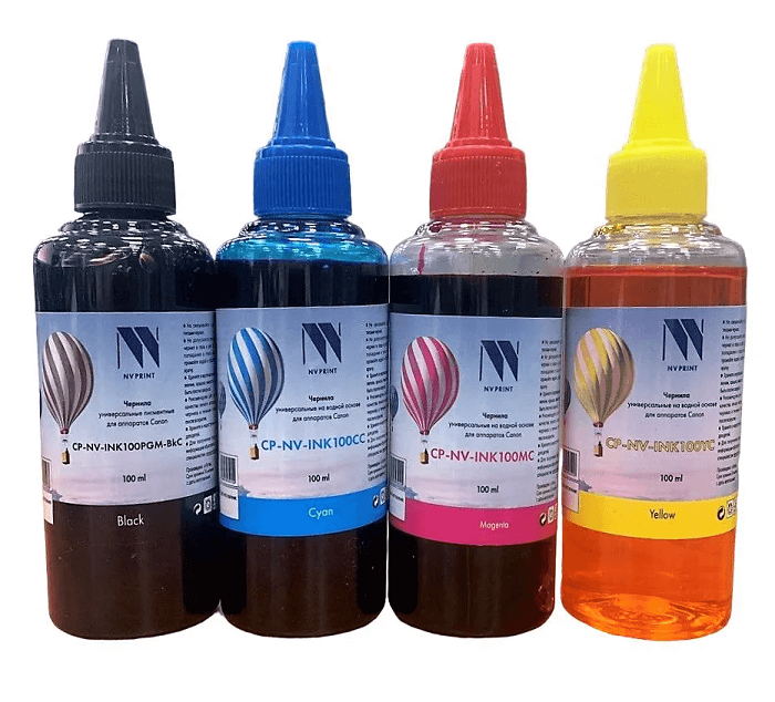 Чернила NVP NV-INK100-Cpd-4 комплект 4 цвета (пигментные Bk + водные C,M,Y) по 100 мл