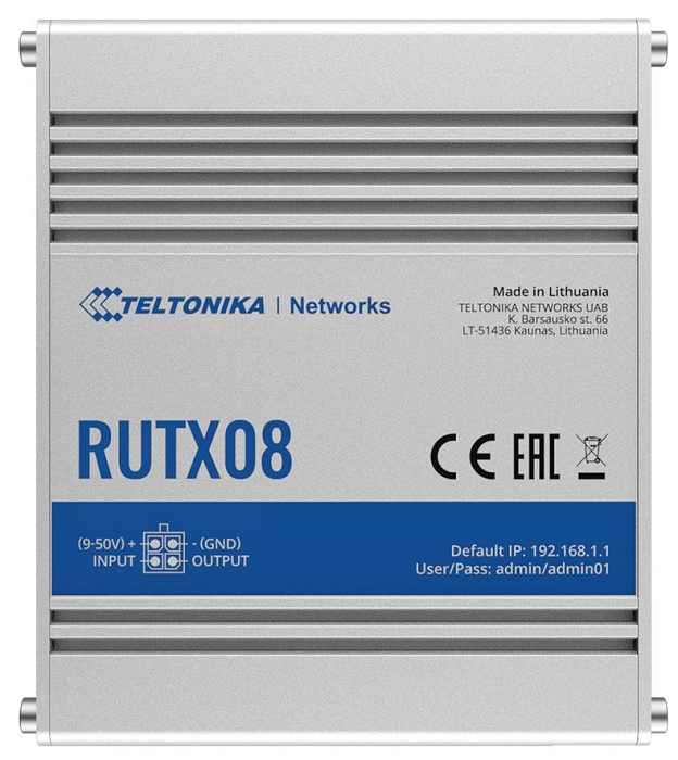 Маршрутизатор промышленный Teltonika Networks RUTX08 passive PoE, RutOS, 4xRJ45 ports, USB