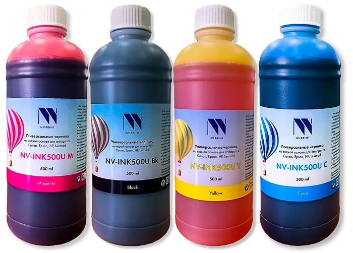 Чернила NVP NV-INK500U4-1 универсальные на водной основе, комплект 4 цвета по 500 мл