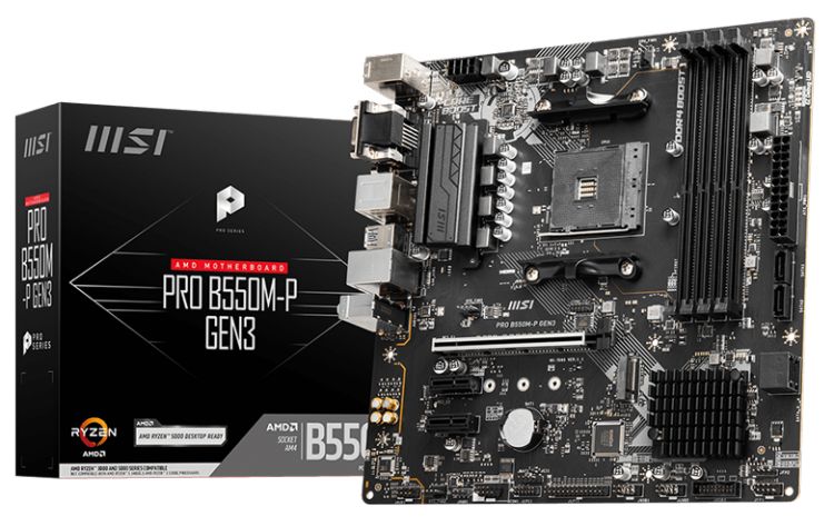 Материнская плата mATX MSI PRO B550M-P GEN3 (AM4, AMD B550, 4*DDR4 (4400), 4*SATA 6G RAID, M.2, 3*PCIE, Glan, HDMI, DVI-D, VGA, 4*USB 3.2, 4*USB 2.0)