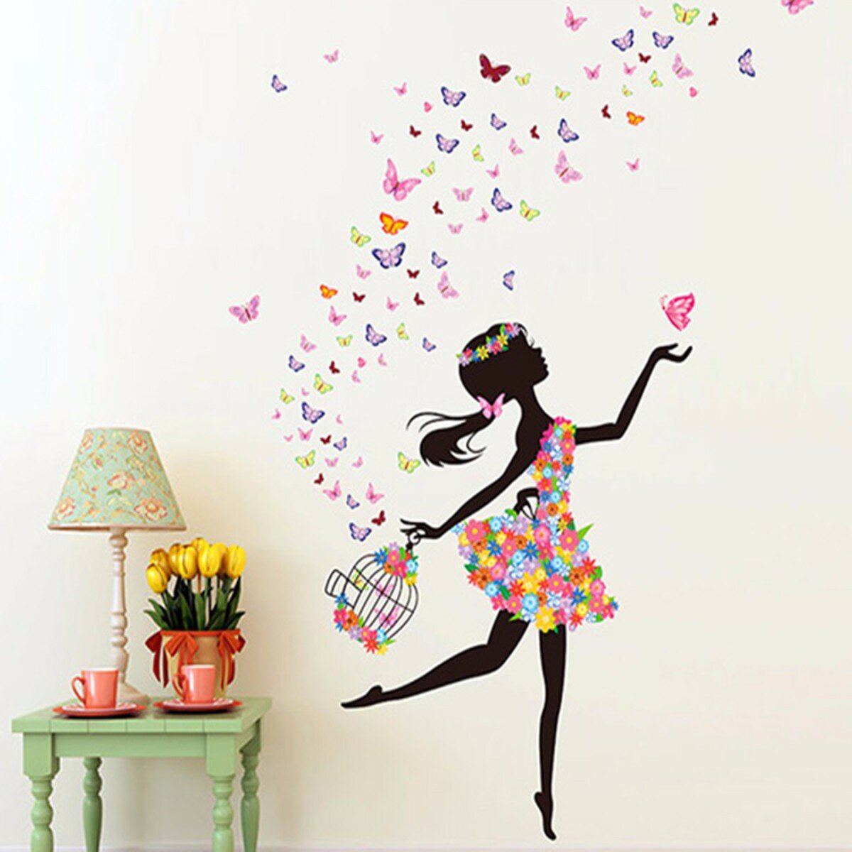 Stationery  Banggood DIY настенные наклейки цветок эльф танец девушка бабочка обои настенные наклейки для дома и офиса гостиная детская спаль