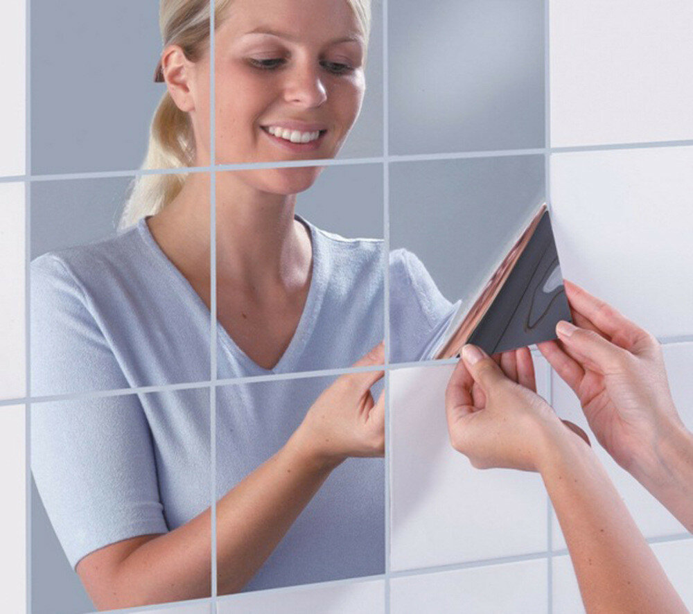 Home Decor  Banggood 16 шт. Ванная комната съемные самоклеящиеся плитки настенные зеркальные наклейки домашний декор