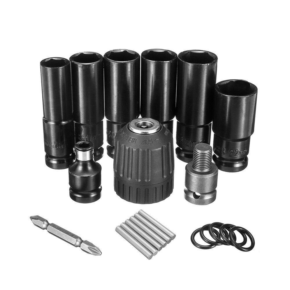 Tool Accessories Drillpro 10pcs Air Impact Socket Wrench Set 1/2 Inch Square Drive Metric Drill Chuck Adapter