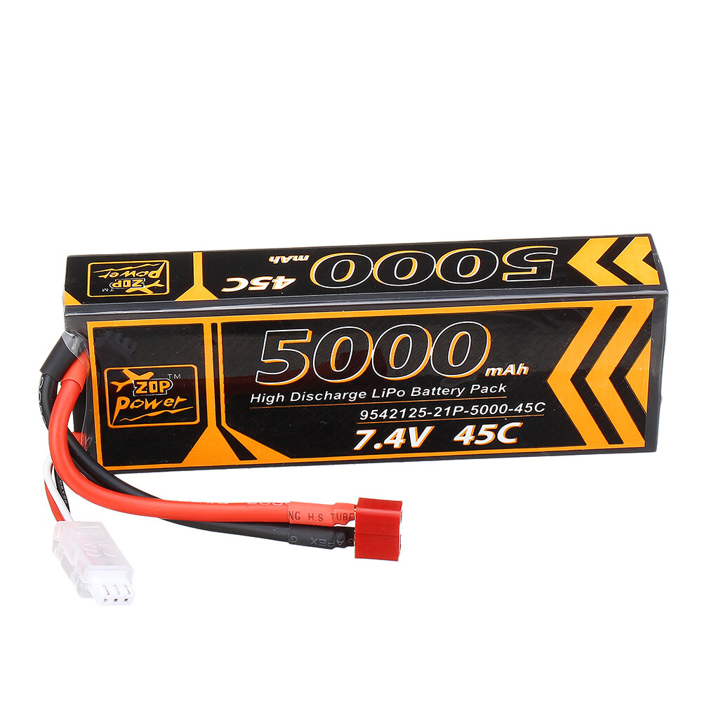ZOP Power 7.4V 5000mAh 45C 2S Lipo Батарея T Plug для 1/10 RC Racing Авто