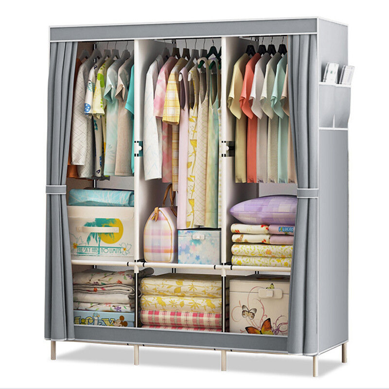 Furniture  Banggood Simple Cloth Wardrobe Fabric Steel Tube Assembly Wardrobe Modern Economic Clothes Storage Bag Wardrobe Dormitory Storage