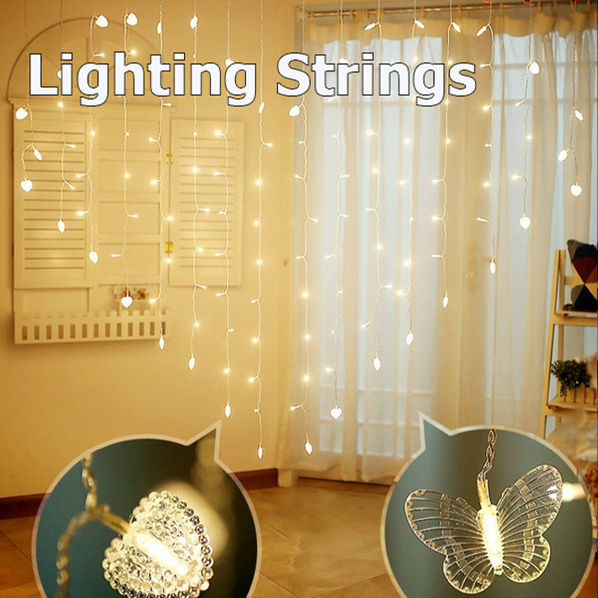 LED Strip 200X150cm LED Love / Butterfly Shape Sight Curtain Lights USB Powered Водонепроницаемы Настенный светильник Подвесной св