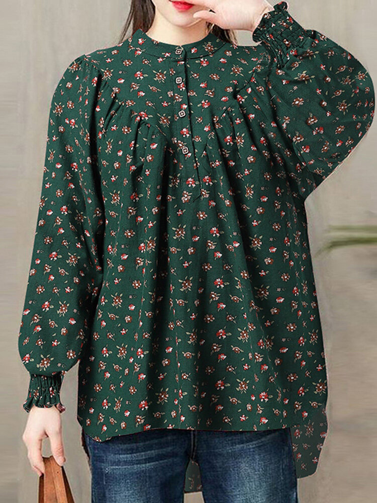 Tops  Banggood Присборенная блузка с длинным рукавом на пуговицах Ditsy с цветочным принтом