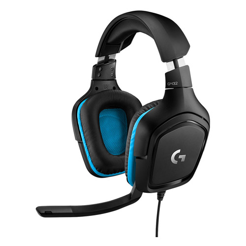 Гарнитура Logitech G432 Leatherette, для ПК и игровых консолей, накладные, черный / синий [981-000770]