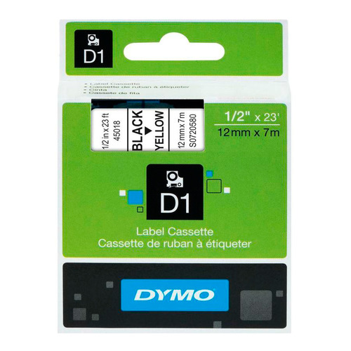 Картридж DYMO D1, черный / желтый / 12мм, черный шрифт, желтый фон, 7м ( S0720580