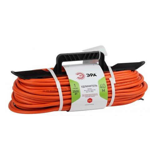 Удлинитель силовой Эра UFx-1e-3x1.5-40m-IP44, розеток 1шт, 3x1.5 кв.мм, 16A, 40м, ПВС, без катушки, оранжевый [б0046813]