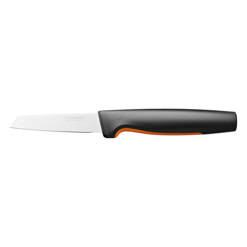 Нож кухонный Fiskars Functional Form 1057544, для чистки овощей и фруктов, 80мм, заточка прямая, стальной, черный/оранжевый