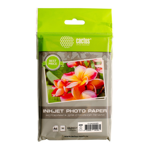   Ситилинк Фотобумага Cactus CS-GA620050ED, A6, 200г/м2, 50л, для струйной печати, белый, покрытие глянцевое