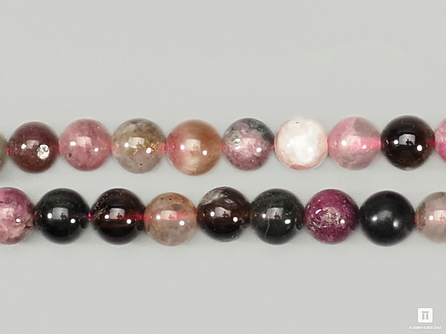 Бусины из камней  Камневеды Бусины из турмалина разноцветного, 62-67 шт. на нитке, 6 мм