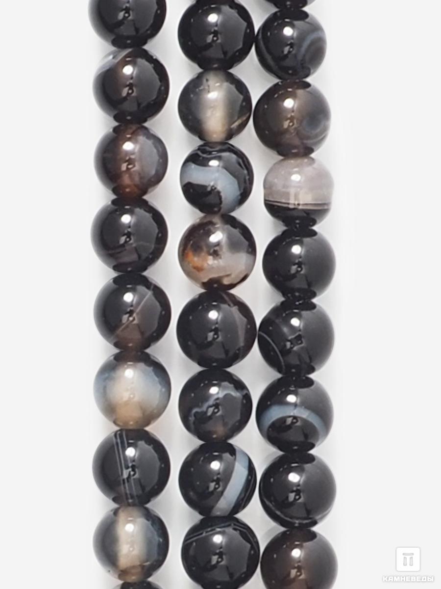 Бусины из камней Бусины из чёрного агата (чёрный оникса), 61-65 шт. на нитке, 6-7 мм