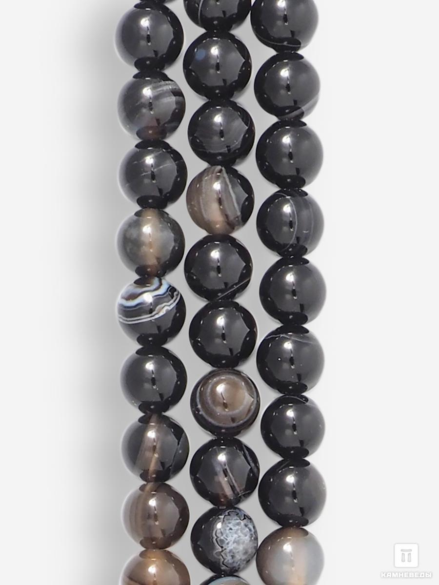 Бусины из камней Бусины из чёрного агата (чёрного оникса), 46-49 шт. на нитке, 8-9 мм