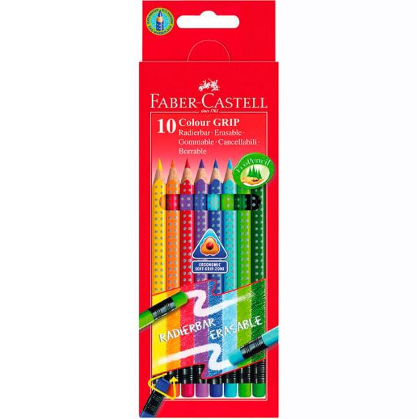Набор карандашей цветных Faber-castell Grip-2001 10 цв с ластиками в картоне