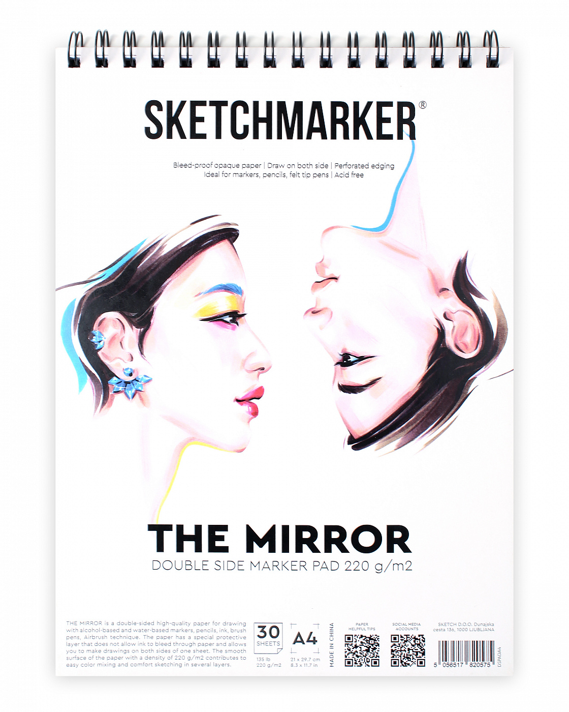 Скетчбук на спирали SKETCHMARKER THE MIRROR A4 30 л 220 г