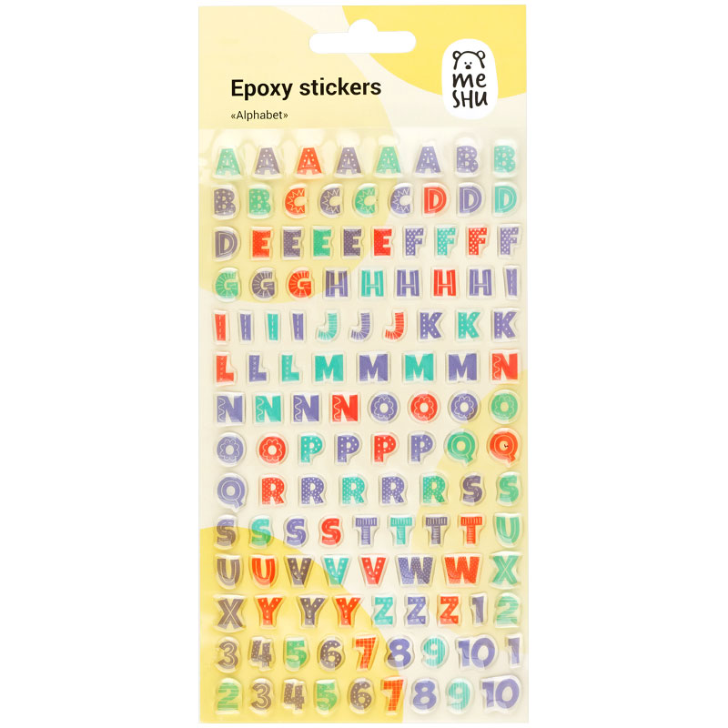 Наклейки гелевые MESHU Alphabet, 10*22см, 122 наклейки