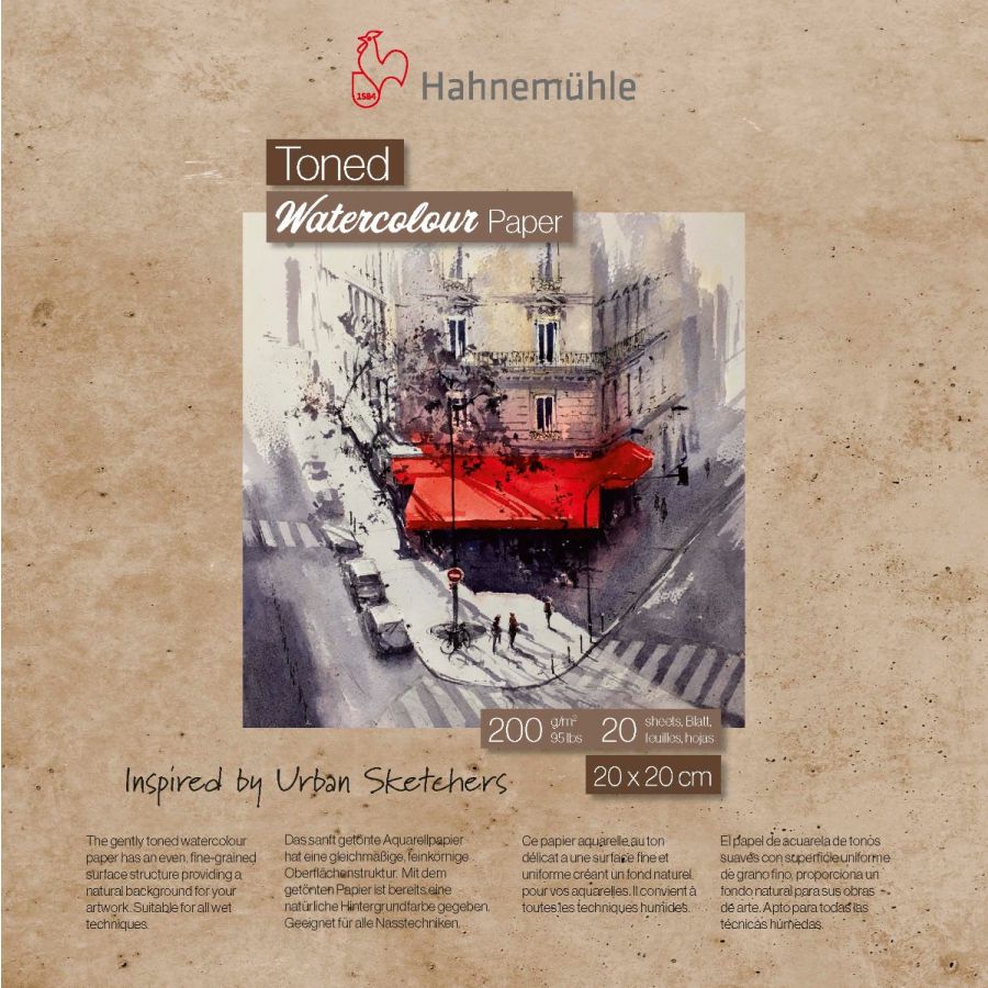 Альбом-склейка для акварели Hahnem?hle Toned 20х20 см 20 л 200 г, целлюлоза 100%, мел. зерно, беж