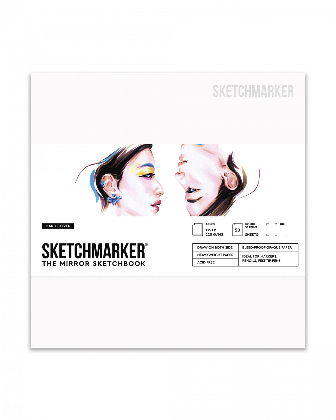 Скетчбук SKETCHMARKER THE MIRROR 163х163 мм 50 л 220 г, твердая обложка белая